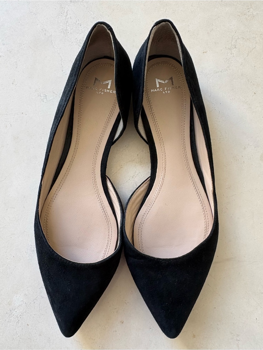 Marc Fisher Black Suede Pointed Toe D'Orsay Flats